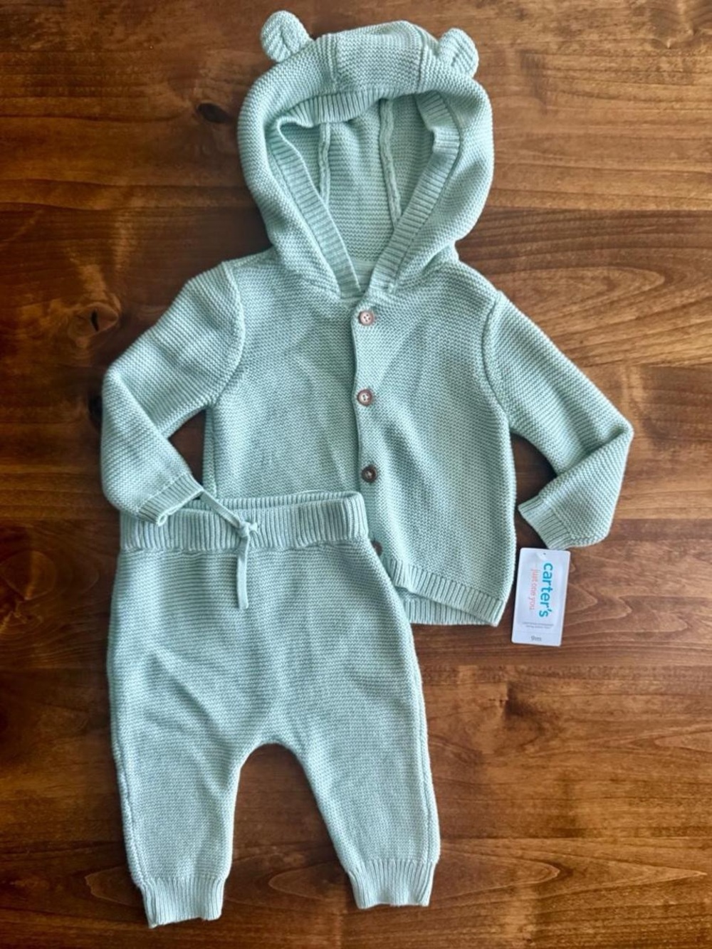 NWT Carter’s Just One You Mint Light Green Knit Shirt & Pants Set 9 Months Bear